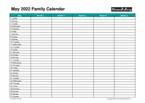 Family Calendar May Landscape 2022