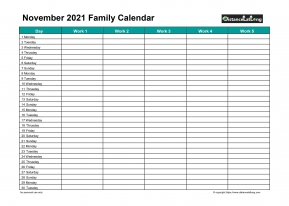 Family Calendar November Landscape 2021