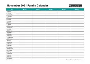 Family Calendar November Landscape 2021