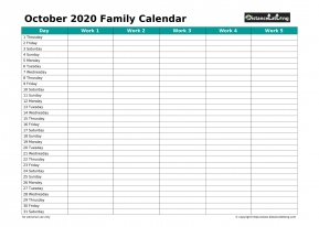 Family Calendar October Landscape 2020