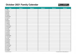 Family Calendar October Landscape 2021