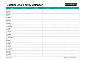 Family Calendar October Landscape 2022