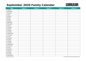Family Calendar September Landscape 2020