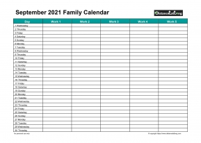 Family Calendar September Landscape 2021