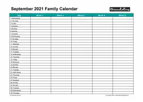 Family Calendar September Landscape 2021