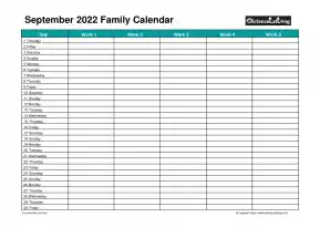 Family Calendar September Landscape 2022