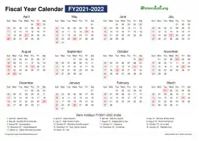 Fiscal Calendar Horizontal Month Week Covered Line Grid Sun Sat Holiday India Landscape 2021 2022