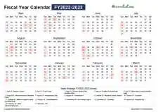 Fiscal Calendar Horizontal Month Week Covered Line Grid Sun Sat Holiday India Landscape 2022 2023