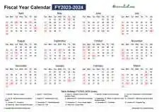 Fiscal Calendar Horizontal Month Week Covered Line Grid Sun Sat Holiday India Landscape 2023 2024