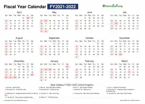 Fiscal Calendar Horizontal Month Week Covered Line Grid Sun Sat Holiday Uk Landscape 2021 2022