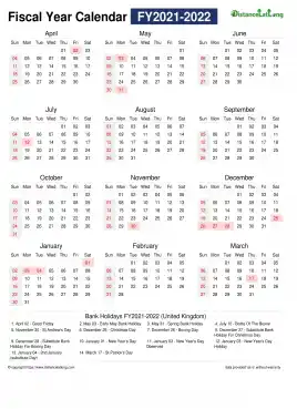 Fiscal Calendar Horizontal Month Week Covered Line Grid Sun Sat Holiday Uk Portrait 2021 2022