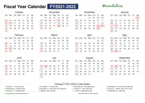 Fiscal Calendar Horizontal Month Week Covered Line Grid Sun Sat Holiday United States Landscape 2021 2022