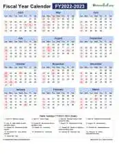 Fiscal Calendar Horizontal Month Week Grid Sun Sat Holiday India Portrait 2022 2023