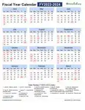 Fiscal Calendar Horizontal Month Week Grid Sun Sat Holiday India Portrait 2023 2024