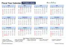 Fiscal Calendar Horizontal Month Week Grid Sun Sat Holiday Uk Landscape 2023 2024