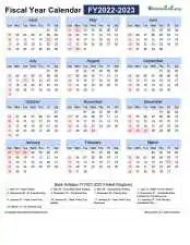 Fiscal Calendar Horizontal Month Week Grid Sun Sat Holiday Uk Portrait 2022 2023