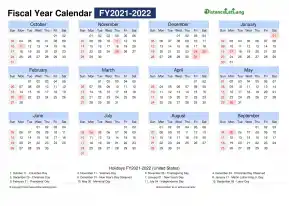 Fiscal Calendar Horizontal Month Week Grid Sun Sat Holiday United States Landscape 2021 2022
