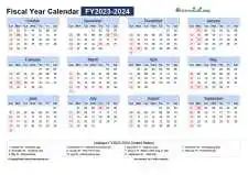 Fiscal Calendar Horizontal Month Week Grid Sun Sat Holiday United States Landscape 2023 2024