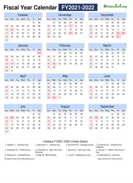 Fiscal Calendar Horizontal Month Week Grid Sun Sat Holiday Us Portrait 2021 2022