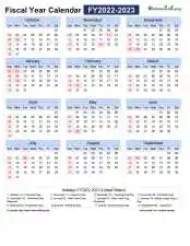Fiscal Calendar Horizontal Month Week Grid Sun Sat Holiday Us Portrait 2022 2023