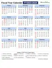 Fiscal Calendar Horizontal Month Week Grid Sun Sat Holiday Us Portrait 2023 2024