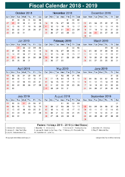 Fiscal Calendar Horizontal Outer Border Sun Sat Holiday Us Portrait 2018 2019