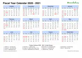 Fiscal Calendar Vertical Grid Sun Sat Holiday Us Landscape 2020 2021