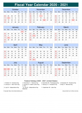 Fiscal Calendar Vertical Grid Sun Sat Holiday Us Portrait 2020 2021