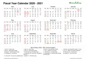 Fiscal Calendar Vertical Month Week Covered Line Grid Sun Sat Holiday Uk Landscape 2020 2021