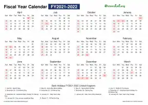 Fiscal Calendar Vertical Month Week Covered Line Grid Sun Sat Holiday Uk Landscape 2021 2022