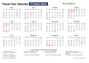 Fiscal Calendar Vertical Month Week Covered Line Grid Sun Sat Holiday Uk Landscape 2022 2023