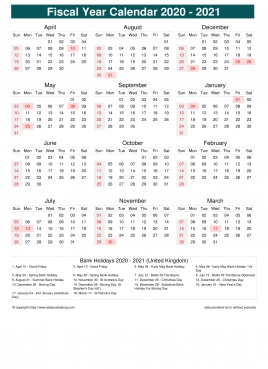 Fiscal Calendar Vertical Month Week Covered Line Grid Sun Sat Holiday Uk Portrait 2020 2021