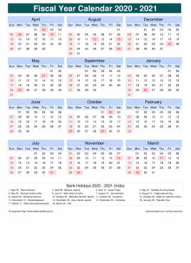 Fiscal Calendar Vertical Month Week Grid Sun Sat Holiday India Portrait 2020 2021