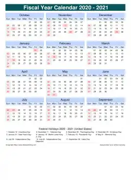 Fiscal Calendar Vertical Month Week Grid Sun Sat Holiday Us Portrait 2020 2021