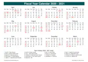 Fiscal Calendar Vertical Month Week Underline Sun Sat Holiday India Cool Blue Landscape 2020 2021