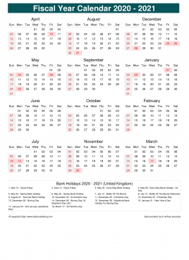 Fiscal Calendar Vertical Month Week Underline Sun Sat Holiday Uk Portrait 2020 2021