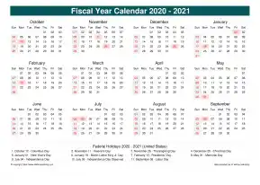 Fiscal Calendar Vertical Month Week Underline Sun Sat Holiday Us Cool Blue Landscape 2020 2021
