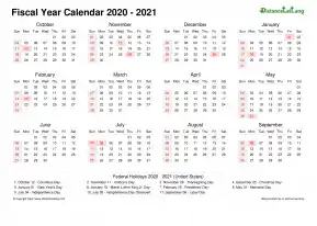 Fiscal Calendar Vertical Month Week Underline Sun Sat Holiday Us Landscape 2020 2021