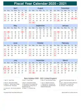 Fiscal Calendar Vertical Outer Border Sun Sat Holiday Uk Portrait 2020 2021