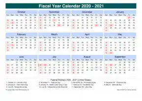 Fiscal Calendar Vertical Outer Border Sun Sat Holiday Us Cool Blue Landscape 2020 2021