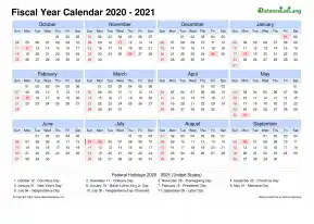Fiscal Calendar Vertical Outer Border Sun Sat Holiday Us Landscape 2020 2021