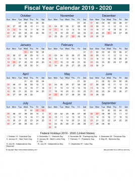 Fiscal Calendar Vertical Outer Border Sun Sat Holiday Us Portrait 2019 2020