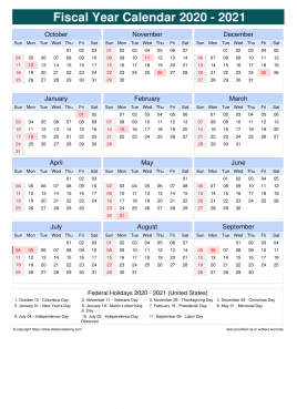 United States Fiscal Year 2020 2021 Calendar Templates Free