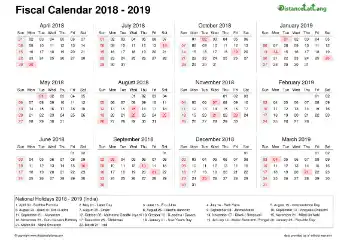 Fiscal Calendar Vertical Week Underline With Month Split Sun Sat Holiday India 2018 2019