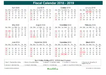 Fiscal Calendar Vertical Week Underline With Month Split Sun Sat Holiday Uk Cool Blue 2018 2019