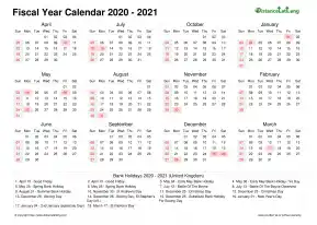 Fiscal Calendar Vertical Week Underline With Month Split Sun Sat Holiday Uk Landscape 2020 2021