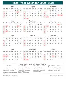 Fiscal Calendar Vertical Week Underline With Month Split Sun Sat Holiday Uk Portrait 2020 2021