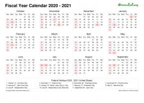 United States Fiscal Year 2020 2021 Calendar Templates Free