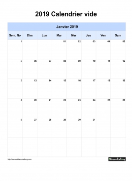 French Blank Calendar 2019 One Month Per Page Sun To Sat With Weekno