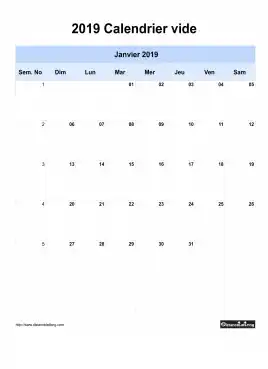 French Blank Calendar 2019 One Month Per Page Sun To Sat With Weekno